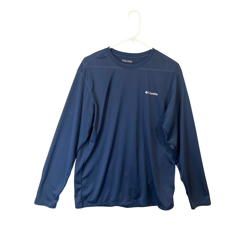 Columbia Mens Omni-Wick Long-Sleeve Navy Shirt M Moisture-Wicking Polyester EUC